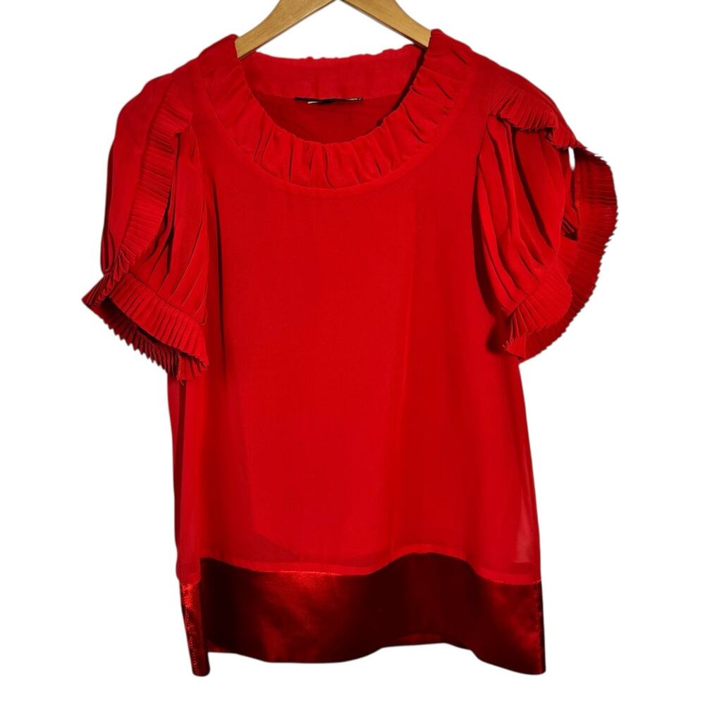 Collective Concepts Pleated Ruffle Sleeve Top Women S Red Romantic Quite‎ Luxury